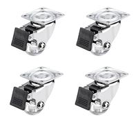 Set of 4 Transparent Swivel Castor Wheels for Furniture Small Moving Caster Trolley PU 35mm Diameter with Fixing Plate Ball Bearings and Screws - Brake+Universa