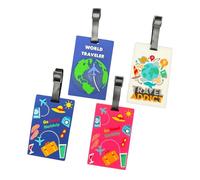 Set of 4 Travel Luggage Tags - Durable Flexible Silicone Bag Identifier with Secure ID Card Slot for Airport Trips - Perfect Designs with World Travel, Go Worldtrip & Travel Addict