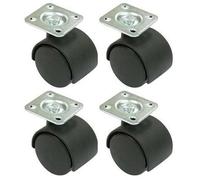 Set of 4 - Twin wheel furniture castor wheels with fixing plate