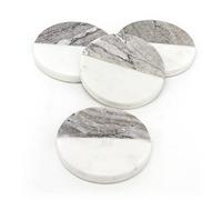 Set Of 4 Two Tone Natural Marble Coasters For Drinks ~ Round