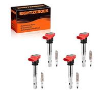 Set of 4 UF529 Ignition Coil & Spark Plug 2.0L 3.0L 3.2L 4.2L 5.2L For Audi A3 A4 A5 A6 A7 TT Q5 SQ5,Volkswagen/VW Passat CC Tiguan MK5 & MK6 GTI Jetta Rabbit Golf 06E905115