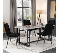 Set of 4 Upholstered Velvet Dining Chairs with Metal Frame, Ergonomic Design, 4-Set Upholstered Chair with Backrest, 44x41x86 cm, Black Aosom UK