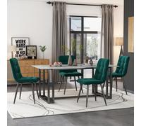 Set of 4 Upholstered Velvet Dining Chairs with Metal Frame, Ergonomic Design, 4-Set Upholstered Chair with Backrest, 44x41x86 cm, Green Aosom UK