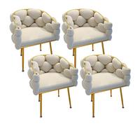 Set of 4 Urban Style Fabric Upholstered Dining Chairs with Unique Backrest & Gold Metal Frame Modern Accent Chairs for Kitchen & Living Room Home Office Furniture
