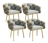 Set of 4 Urban Style Upholstered Dining Chairs Fabric Accent Side Chairs with Unique Backrest & Gold Metal Frame for Kitchen & Living Room Home Office Furniture