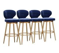 Set of 4 Velvet Bar Stools 360° Swivel High Back Chairs with Gold Footrest 75 cm Tall Kitchen & Pub Seating Blue Plush Bar Furniture
