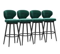 Set of 4 Velvet Bar Stools 360° Swivel High Chairs with Backrest and Footrest Black and Green Kitchen & Pub Seating 75 cm Tall Modern Design