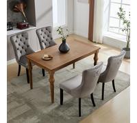 Set of 4 Velvet Dining Chairs with Button Tufted Backrest, Solid Rubber Wood Legs, Suitable for Dining Room, 50L x 64W x 96H cm, Grey Aosom.UK