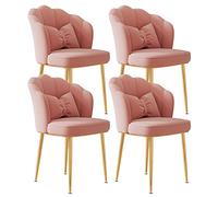 Set of 4 Velvet Dining Chairs with Carbon Steel Legs Lightweight Luxury Backrest for Home Manicure Office Makeup Table - Elegant Bean Paste Design with Gold Feet