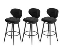 Set of 4 Velvet Swivel Bar Stools, Counter Height with Backrest, Pink Kitchen Island Seating, Black Metal Legs for Pub, Cafe, and Restaurant Use - 75cm
