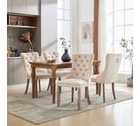 Set of 4 Velvet Upholstered Dining Chairs with Button Tufted Back, Brushed Wood Legs, Suitable for Dining Room, 50L x 64W x 96H cm, Beige Aosom.UK