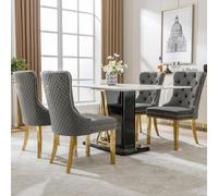 Set of 4 Velvet Upholstered Dining Chairs with d-Plated Stainless Steel Legs and Backrest Stylish Gray Accent for Modern Home Décor