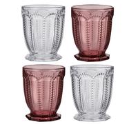 Set of 4 Vintage Luxury Clear & Purple Embossed Short Drinking Glass Whiskey Glass Tumblers Wine Goblets Festive Christmas Decor Glassware 340ml Dibor Clear 4 Pack
