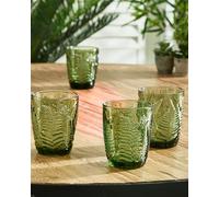 Set of 4 Vintage Luxury Green Leaf Embossed Drinking Glass Tumblers Wine Goblets Festive Christmas Decor Glassware 260ml Dibor Green 4 Pack