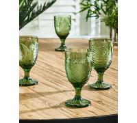 Set of 4 Vintage Luxury Green Leaf Embossed Drinking Glass Wine Goblets Festive Christmas Decor Glassware 230ml Dibor Green 4 Pack