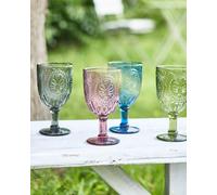 Set of 4 Vintage Luxury Mix-Match Embossed Drinking Wine Glass Wine Goblets Festive Christmas Decor Glassware 350ml Dibor Multi 4 Pack