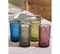 Set of 4 Vintage Luxury Mix-Match Embossed Highball Drinking Glass Tumblers Gift Idea 390ml Dibor Multi 4 Pack