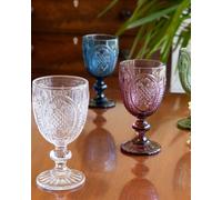 Set of 4 Vintage Luxury Mix Match Pink, Blue, Clear & Green Drinking Wine Glass Wine Goblets Festive Christmas Decor Glassware 310ml Dibor Pink 4 Pack