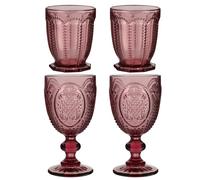 Set of 4 Vintage Luxury Pink Embossed Short Tumblers Gift Idea & Drinking Glasse Wine Goblets Gift Idea 290ml Dibor Pink 4 Pack