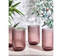 Set of 4 Vintage Luxury Pink Ribbed Tall Drinking Glass Whisky Glass Tumblers Gift Idea 420ml Dibor Pink 4 Pack