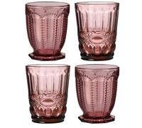 Set of 4 Vintage Luxury Rose Quartz & Purple Drinking Wine Glass Tumblers Gift Idea 240ml Dibor Pink 4 Pack