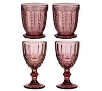Set of 4 Vintage Luxury Rose Quartz & Purple Drinking Wine Glass Wine Goblets Gift Idea 350ml Dibor Pink 4 Pack