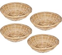 Set Of 4 Vintage Round Natural Bamboo Wicker Bread Basket Handmade Woven Storage Trinket Fruit Hamper Trays 20cm New