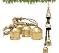 Set of 4 Vintage Rustic Cow Bells Hanging on Rope Harmony Shabby Chic Christmas Bells for Decoration Tin Metal Lucky Bell Handmade Rustic Metal Cow Bell with Rope for Christmas Decor Vintage