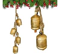 Set of 4 Vintage Rustic Cow Bells Hanging on Rope Harmony Shabby Chic Christmas Bells for Decoration Tin Metal Lucky Bell Handmade