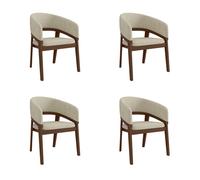 Set of 2 Walnut and Beige Upholstered Curved Dining Chairs - Owen