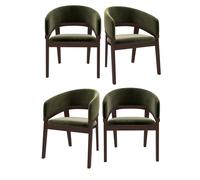 Set of 4 Walnut & Olive Green Velvet Curved Dining Chairs - Owen