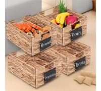 Gr8 Home Set Of 4 Rectangular Water Hyacinth Pantry Storage Baskets Container Box Tray Woven Crate Organiser With Chalkboard Handles