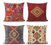 Set of 4 Wedge Bohemia Cushion Covers 55cm x 55cm Square Linen Cushions with Invisible Zipper Sofa Cushions Duplex printing Patterns Decorative Pillows Ideal for Indoor Outdoor Living Room Home Decor