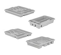 Set of 4- Wham 5 & 7 Compartment Cutlery Tray With Medium And Large Dish Drainer Kitchen Racks & Holder Draining Board Drying Tray Racks (Soft Grey)