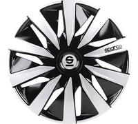 Set Of 4 Wheel Covers 16" Inches Black Silver Lazio SPC1691BKSV SPA