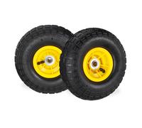 Set of 4 Wheelbarrow Wheels 3.5-4 Steel Rim Tyre Black Pneumatic Black Yellow