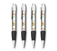 Set of 4 White Ballpoint Pens (Photo Insert) - Wild Animals Monkey Lion Giraffe Turtle - Soft Feel Finger Grip #170921