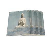 Set of 4 White Buddha Meditation Buddhism Linen Placemats Large 40 x 28.5 cm