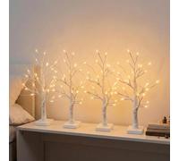 Set of 4 White Christmas Tree with Lights 2FT Mini Birch Twig Tree Ornament with 24 Warm White LEDs Battery Operated Tabletop Decoration for Christmas Home Party Wedding