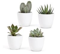 Set of 4 White Gloss Ceramic Indoor Pots | Size 7 x 6 cm | Ideal for Succulents, Bonsai, Flowers, Modern Indoor Decorative Pots for Home, Desk, Table, Office (White)