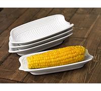 Set of 4 White Porcelain Corn on The Cob Dishes