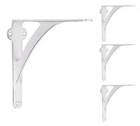 Set of 4 White Shelf Brackets for 8", 10", 12" Shelves - Distressed White Finish - 9.88" X 7.38" Heavy Duty Iron L Brackets for Wall Shelves Hardware Included,