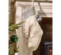 Set of 4 White Sparkle Chunky Knit Pom Pom Xmas Gift Decoration Christmas Stocking Dibor White 4 Pack