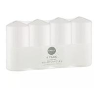 Set of 4 White Unscented Pillar Candles 14cm Round Classic 55Hour Burn Time Home Household Decorative Gift
