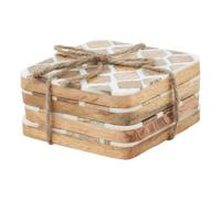 Set Of 4 White Wood Effect Geometric Coasters - Modern & Elegant