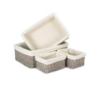 Set of 4 Wicker Grey Wash Lined Storage Tray