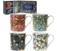 Set of 4 William Morris BirdsFloral China Mugs Tea Coffee Cups Gift Boxed