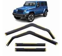 Set Of 4 Wind Deflectors For JEEP WRANGLER JK 4-door SUV 2007 to 2018 Models In-Channel Acrylic Side Window Visors-Smoke Tinted Sun & Rain Guards Reflectors Fits Wrangler.