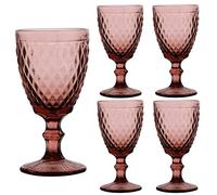 Set of 4 Wine Glasses 300ml Embossed Pink Diamond Goblets Alfresco Dining Glassware (CB97)