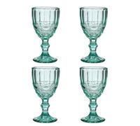Set of 4 Wine Glasses Embossed 300ml Bevlled Glass Wine Goblets Wine Glass Set Alfresco Dining Glassware (CP49)
